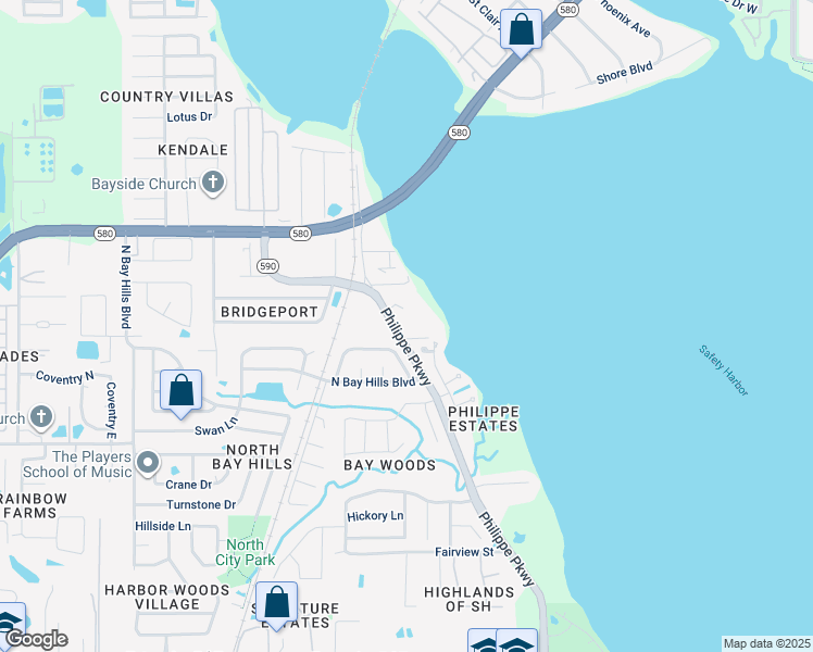 map of restaurants, bars, coffee shops, grocery stores, and more near 3027 Key Harbor Drive in Safety Harbor