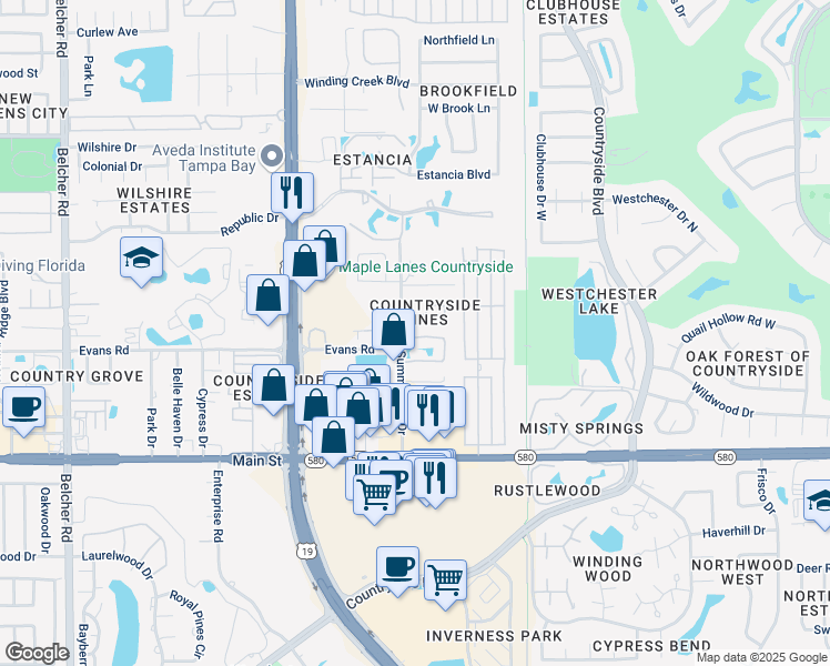 map of restaurants, bars, coffee shops, grocery stores, and more near 2796 Summerdale Drive in Clearwater