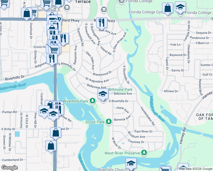map of restaurants, bars, coffee shops, grocery stores, and more near 402 Saint Augustine Avenue in Tampa