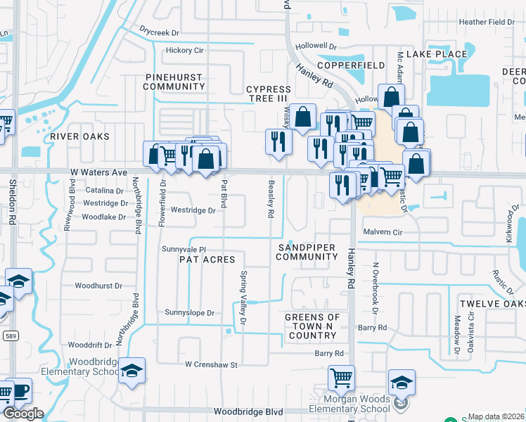map of restaurants, bars, coffee shops, grocery stores, and more near 8312 Beasley Road in Tampa