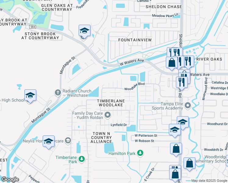 map of restaurants, bars, coffee shops, grocery stores, and more near 8201 Almond Place in Tampa