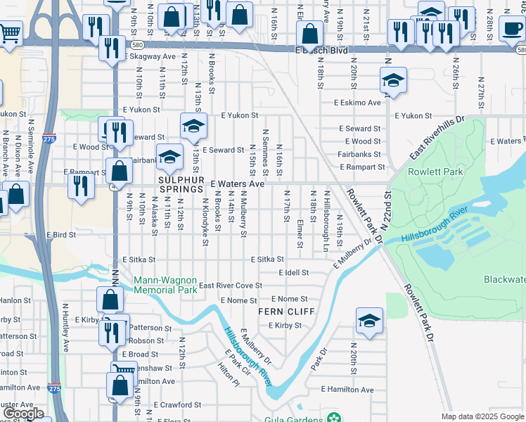 map of restaurants, bars, coffee shops, grocery stores, and more near 8217 North Marks Street in Tampa
