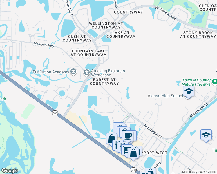 map of restaurants, bars, coffee shops, grocery stores, and more near 8106 Stonefield Way in Tampa