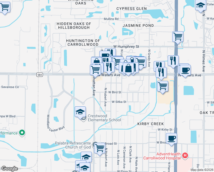 map of restaurants, bars, coffee shops, grocery stores, and more near 8200 North Thatcher Avenue in Tampa