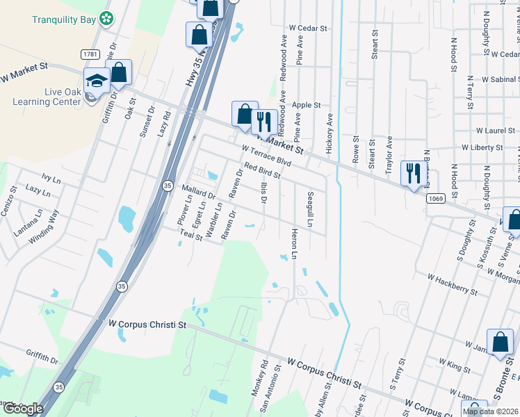 map of restaurants, bars, coffee shops, grocery stores, and more near 1413 Cha Cha Laca Street in Rockport