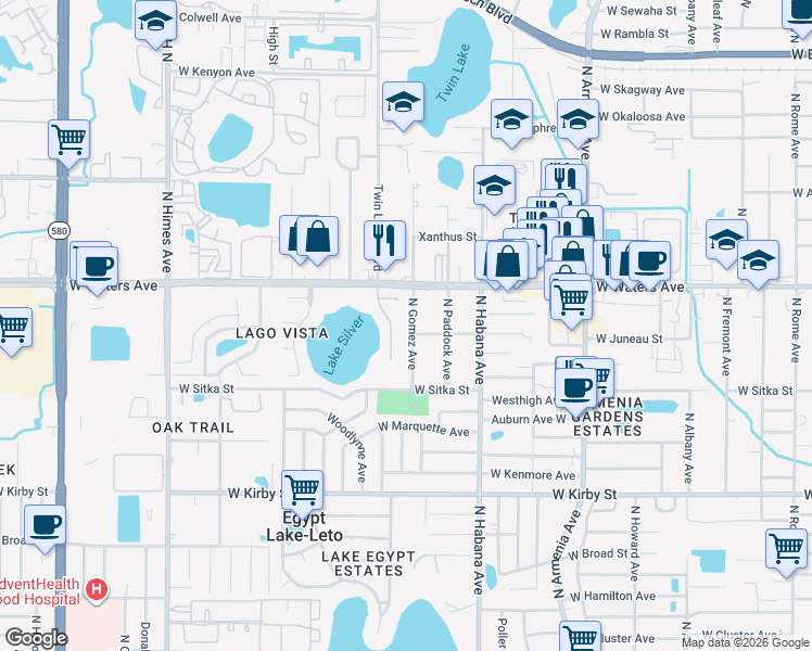 map of restaurants, bars, coffee shops, grocery stores, and more near 8315 North Gomez Avenue in Tampa