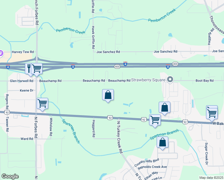 map of restaurants, bars, coffee shops, grocery stores, and more near 4615 Beauchamp Road in Plant City