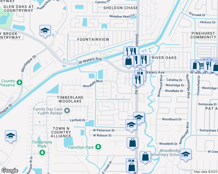 map of restaurants, bars, coffee shops, grocery stores, and more near 9103 Baymeadow Court in Tampa
