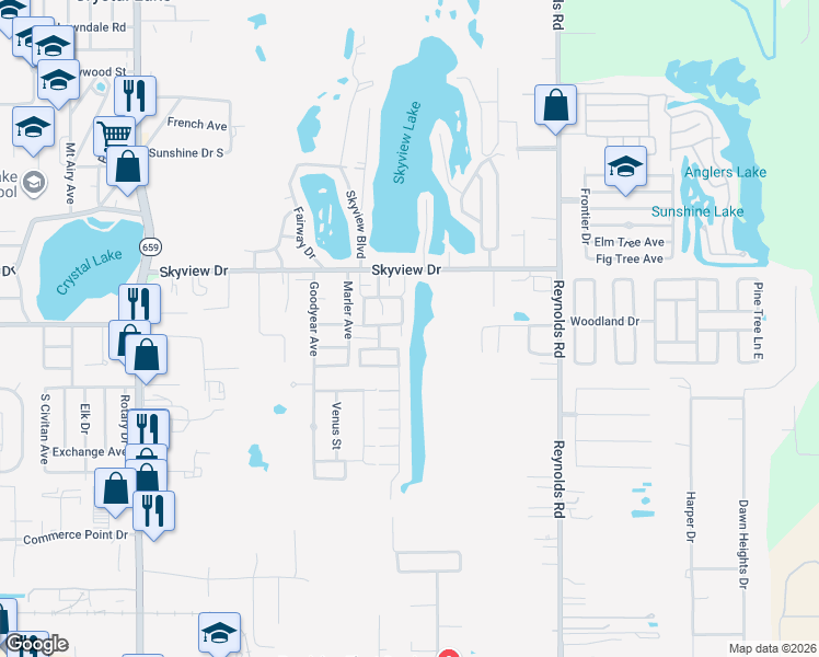 map of restaurants, bars, coffee shops, grocery stores, and more near 1546 Blue Lake Drive in Lakeland