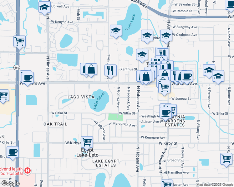 map of restaurants, bars, coffee shops, grocery stores, and more near 8311 North Gomez Avenue in Tampa