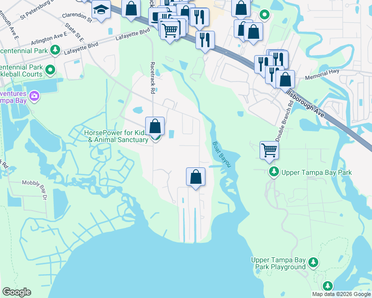 map of restaurants, bars, coffee shops, grocery stores, and more near 12911 Selma Avenue in Tampa