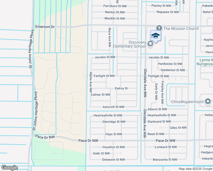 map of restaurants, bars, coffee shops, grocery stores, and more near 1023 Bowsprit Avenue Northwest in Palm Bay