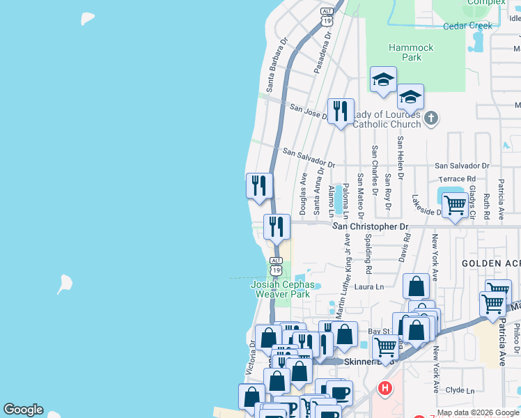 map of restaurants, bars, coffee shops, grocery stores, and more near 1420 Bayshore Boulevard in Dunedin