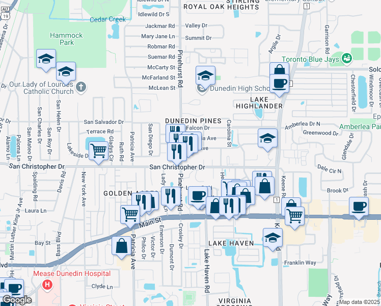 map of restaurants, bars, coffee shops, grocery stores, and more near 1113 Ohio Avenue in Dunedin