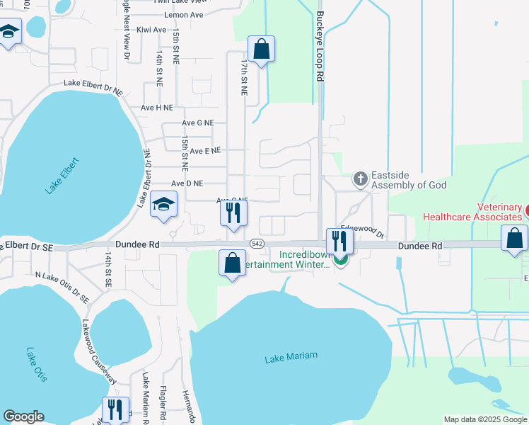 map of restaurants, bars, coffee shops, grocery stores, and more near 1298 Salisbury Drive in Winter Haven