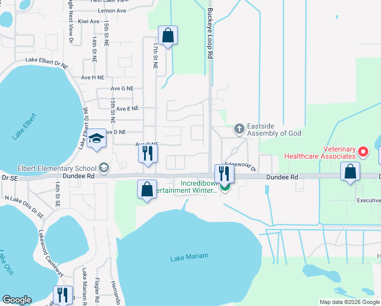 map of restaurants, bars, coffee shops, grocery stores, and more near 1232 Salisbury Drive in Winter Haven