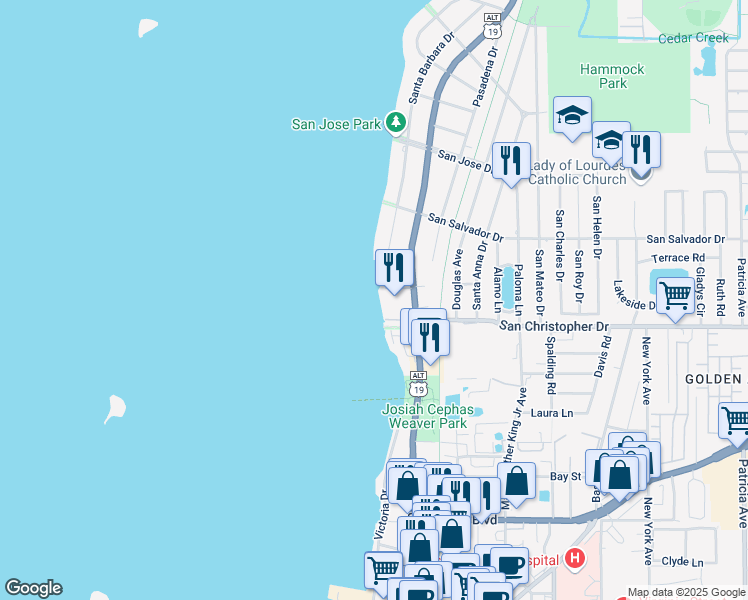 map of restaurants, bars, coffee shops, grocery stores, and more near 247 Spring Street in Dunedin