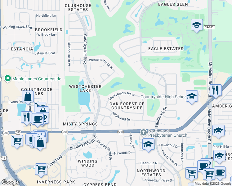 map of restaurants, bars, coffee shops, grocery stores, and more near 2790 Quail Hollow Road West in Clearwater