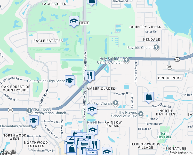 map of restaurants, bars, coffee shops, grocery stores, and more near 3135 State Road 580 in Safety Harbor