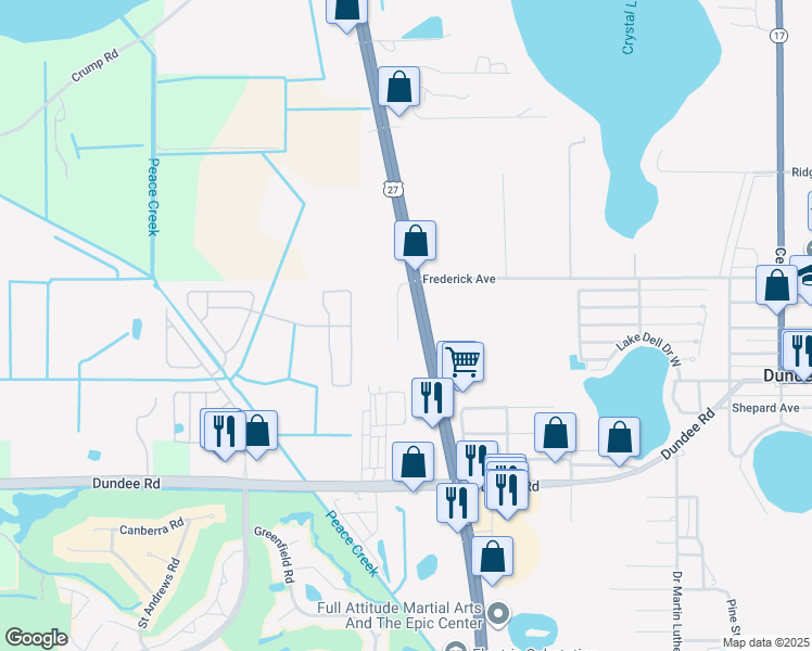 map of restaurants, bars, coffee shops, grocery stores, and more near 339 U.S. 27 in Dundee