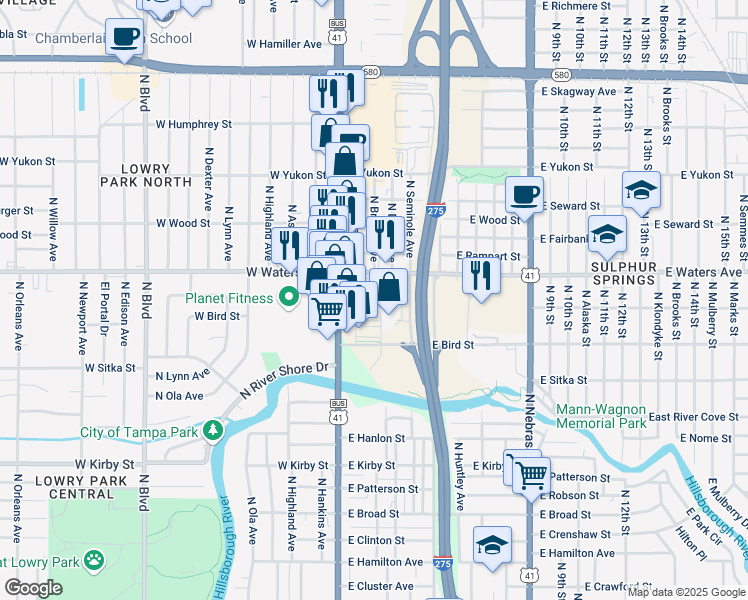 map of restaurants, bars, coffee shops, grocery stores, and more near 8303 North Florida Avenue in Tampa