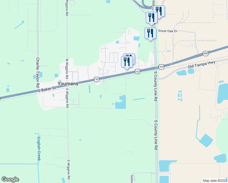 map of restaurants, bars, coffee shops, grocery stores, and more near 311 South Webb Road in Plant City