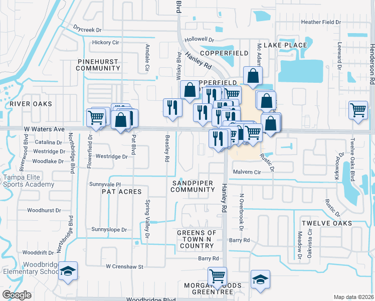 map of restaurants, bars, coffee shops, grocery stores, and more near 8399 Royal Sand Circle in Town 'n' Country