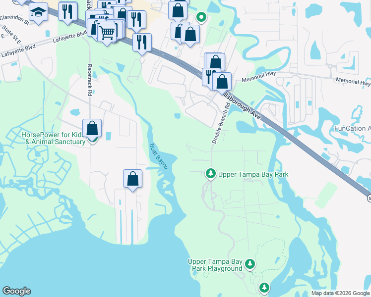 map of restaurants, bars, coffee shops, grocery stores, and more near 8128 Muddy Pines Place in Tampa