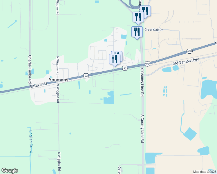 map of restaurants, bars, coffee shops, grocery stores, and more near 219 South Webb Road in Plant City