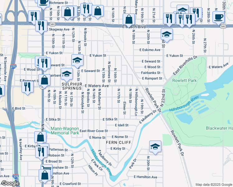 map of restaurants, bars, coffee shops, grocery stores, and more near 8306 North 17th Street in Tampa