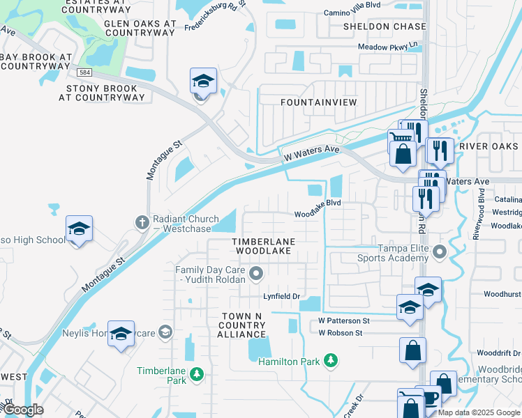 map of restaurants, bars, coffee shops, grocery stores, and more near 8201 Almond Place in Tampa