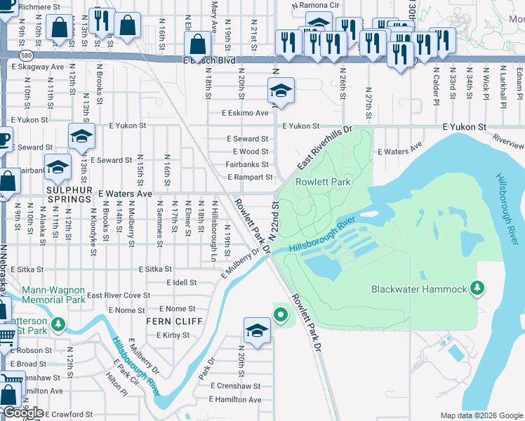 map of restaurants, bars, coffee shops, grocery stores, and more near 2113 East Nedro Road in Tampa
