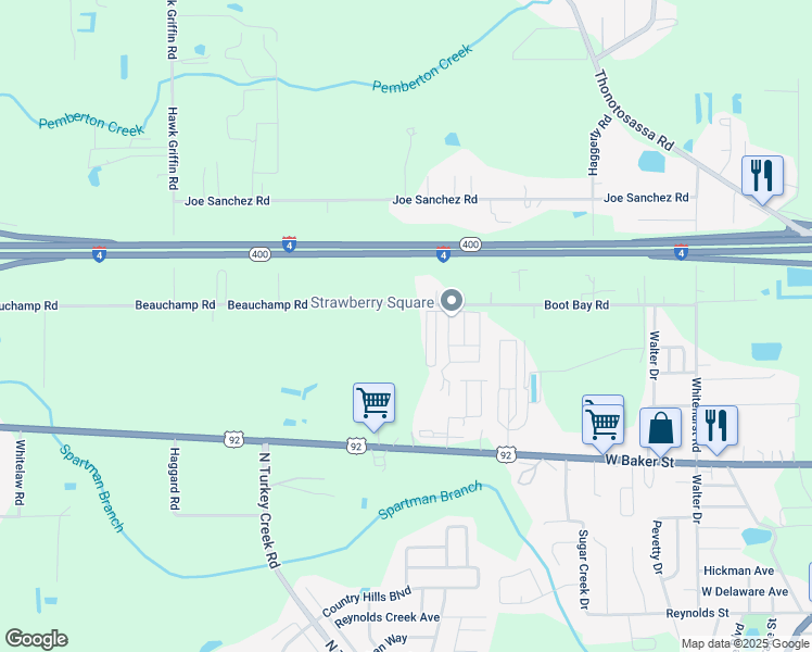 map of restaurants, bars, coffee shops, grocery stores, and more near 1402 Alamo Drive in Plant City
