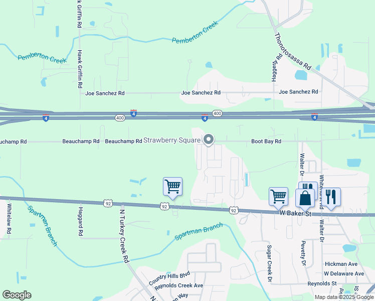 map of restaurants, bars, coffee shops, grocery stores, and more near 1402 Alamo Drive in Plant City