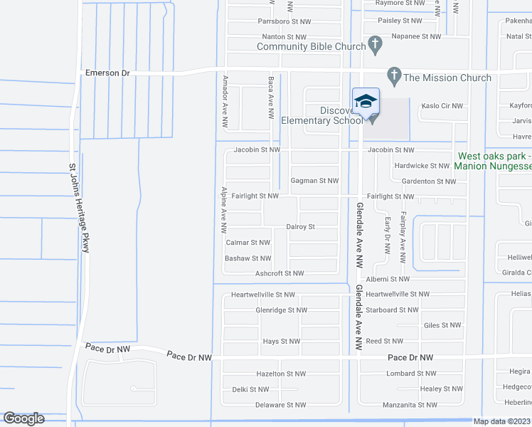map of restaurants, bars, coffee shops, grocery stores, and more near 1041 Bowsprit Avenue Northwest in Palm Bay