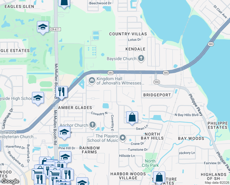 map of restaurants, bars, coffee shops, grocery stores, and more near 4123 Mallard Drive in Safety Harbor