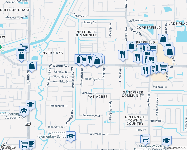 map of restaurants, bars, coffee shops, grocery stores, and more near 8319 Terracewood Circle in Tampa