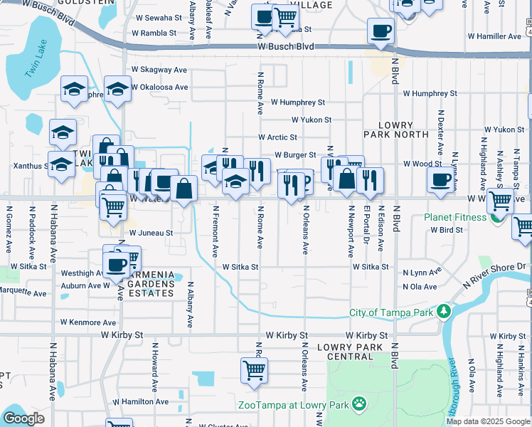 map of restaurants, bars, coffee shops, grocery stores, and more near 8319 North Rome Avenue in Tampa