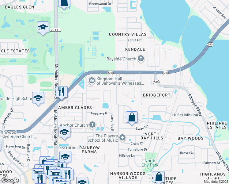 map of restaurants, bars, coffee shops, grocery stores, and more near 4123 Mallard Drive in Safety Harbor