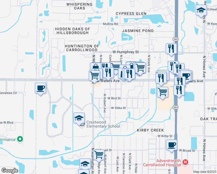 map of restaurants, bars, coffee shops, grocery stores, and more near 8200 North Thatcher Avenue in Tampa