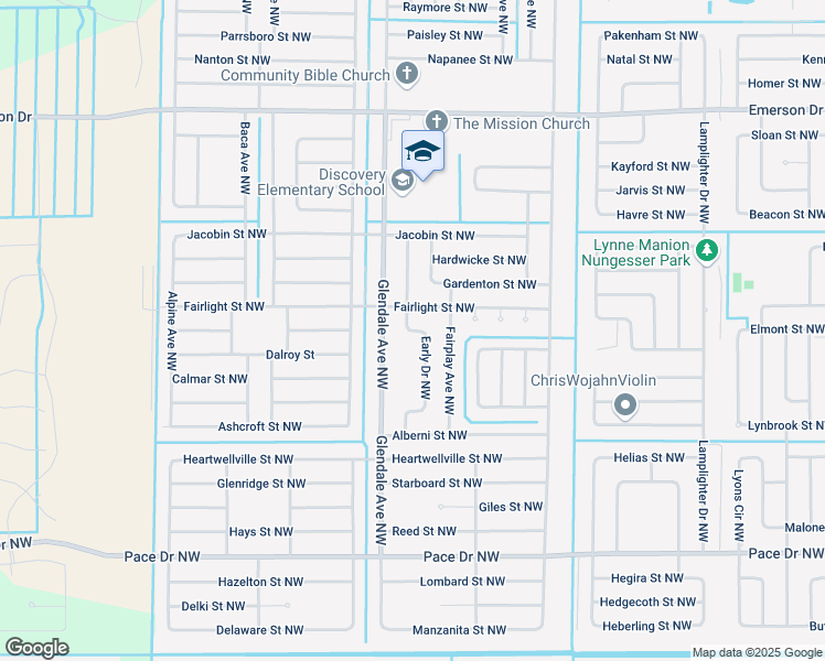 map of restaurants, bars, coffee shops, grocery stores, and more near 1090 Early Drive Northwest in Palm Bay