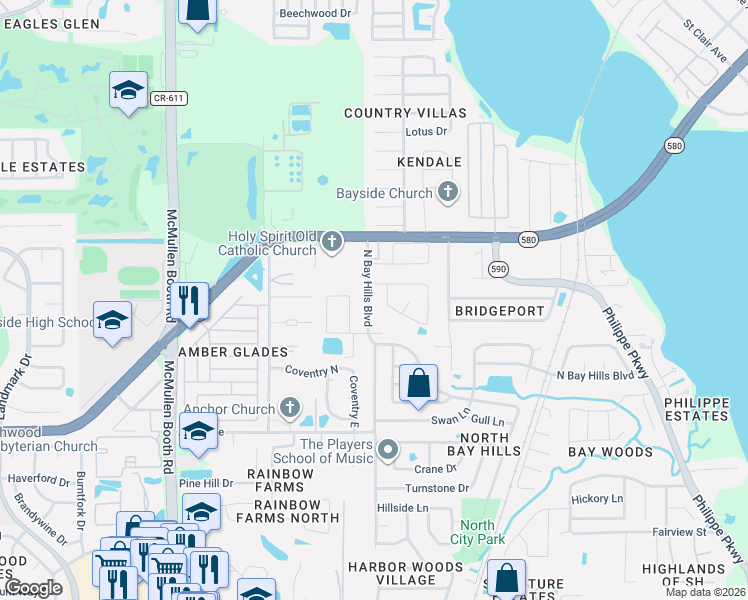 map of restaurants, bars, coffee shops, grocery stores, and more near 4123 Mallard Drive in Safety Harbor