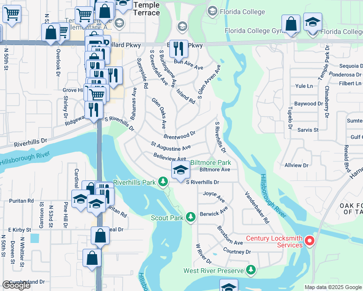 map of restaurants, bars, coffee shops, grocery stores, and more near 402 Saint Augustine Avenue in Tampa