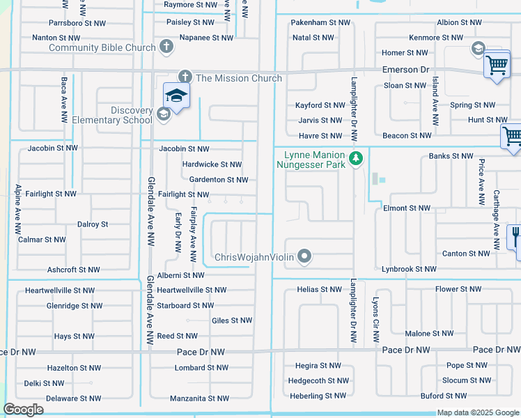 map of restaurants, bars, coffee shops, grocery stores, and more near 1075 Glencove Avenue Northwest in Palm Bay