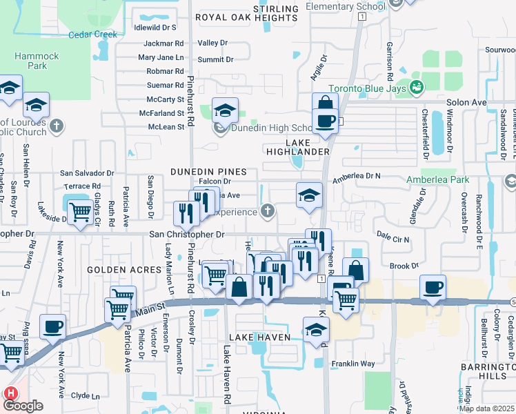 map of restaurants, bars, coffee shops, grocery stores, and more near 1371 Ohio Avenue in Dunedin