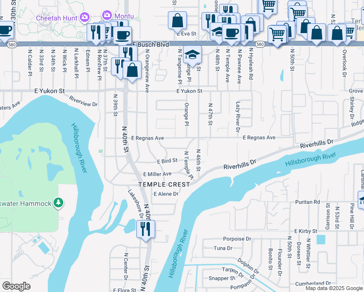 map of restaurants, bars, coffee shops, grocery stores, and more near 4326 East Grove View Avenue in Tampa