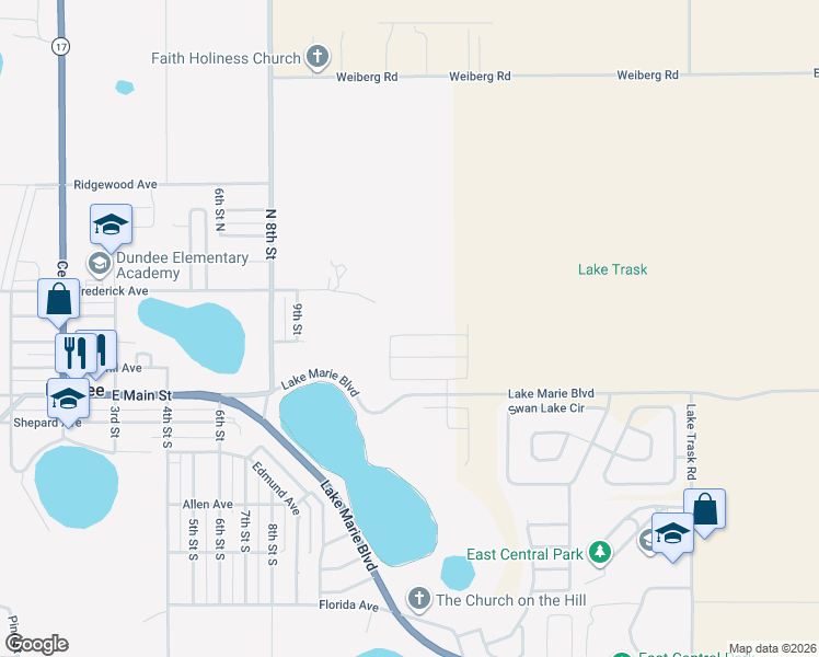 map of restaurants, bars, coffee shops, grocery stores, and more near 1164 Legatto Loop in Dundee