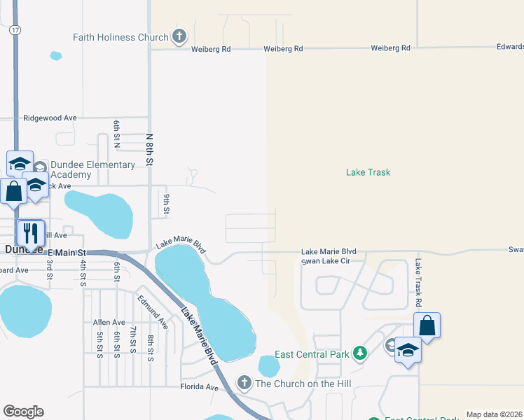 map of restaurants, bars, coffee shops, grocery stores, and more near 1122 Legatto Loop in Dundee