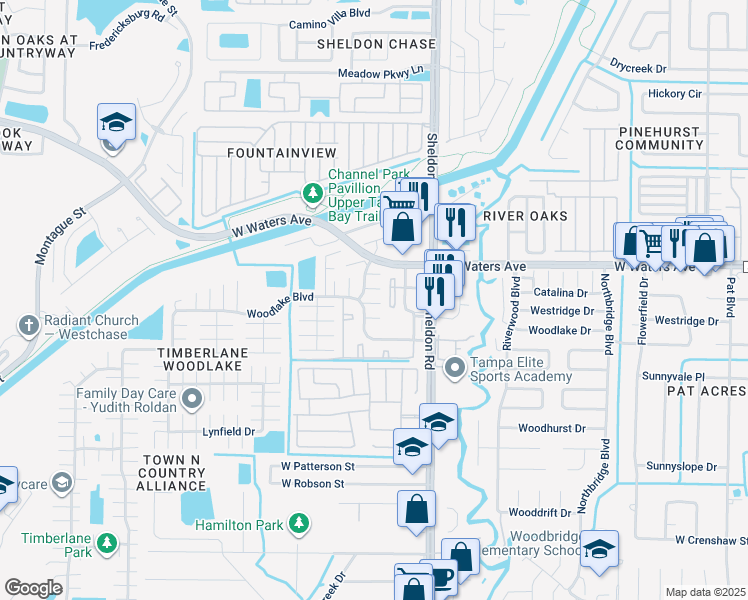 map of restaurants, bars, coffee shops, grocery stores, and more near 8907 Hatfield Court in Tampa