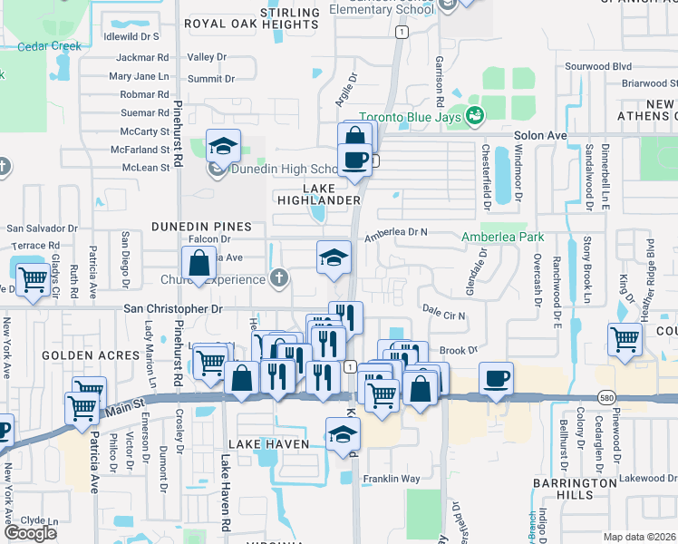 map of restaurants, bars, coffee shops, grocery stores, and more near 1513 Ohio Avenue in Dunedin